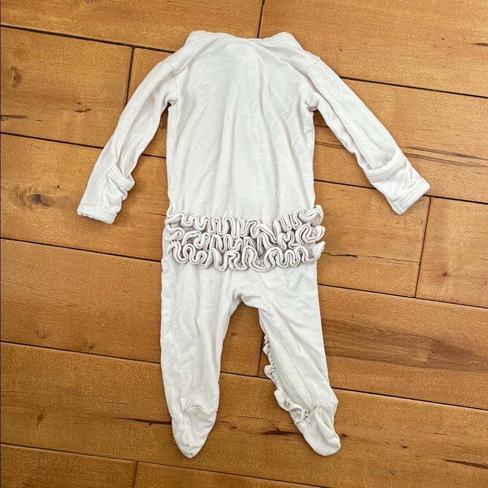 Spearmint Love White Ruffled Kids One Piece Footie 0-3M
